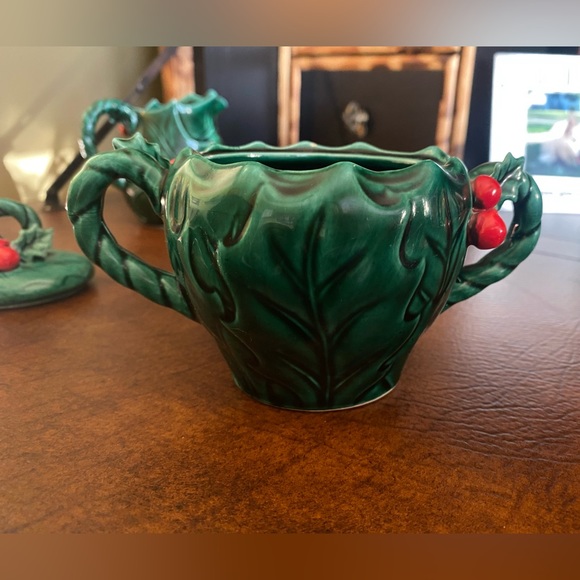 Vintage Lefton Set Creamer & Sugar bowl w/lid-Holly Berries #1355 - Picture 11 of 16
